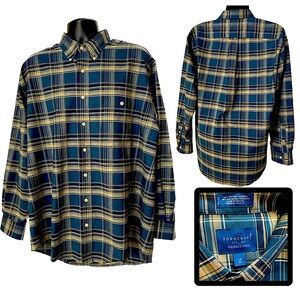 Towncraft Blue Plaid Wrinkle-Free Button Down Long Sleeve Shirt Men's L
